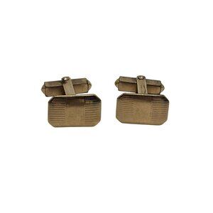 Vintage Gold Tone Cufflinks Rectangular Design Mid Century Engravable